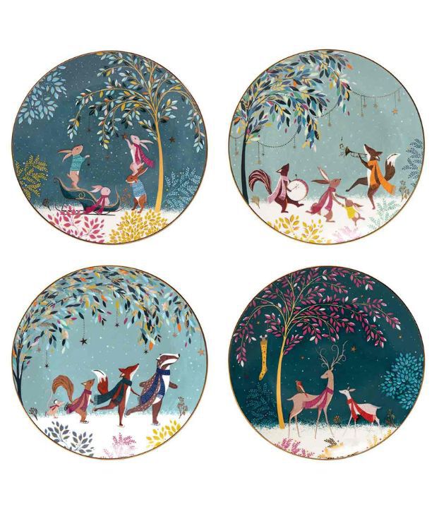 Sara Miller Woodland Tales Set of 4 Plates, Assorted